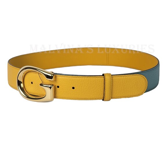 GUCCI BELT 709954 G LOGO BUCKLE TWO TONE LEATHER NEW - Picture 4 of 14